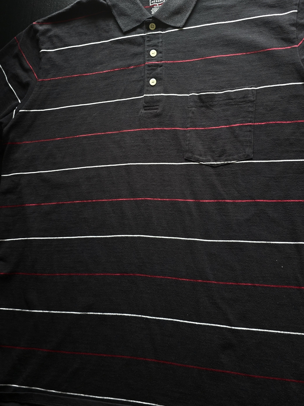 Merona Black Polo with White and Red Stripes. Size XL